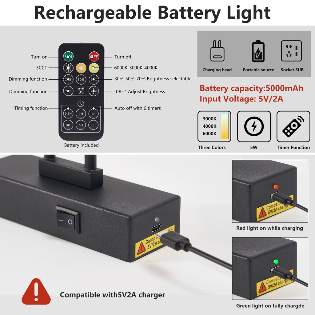 Picture Light Battery Operated With Remote, LED Black Art Lights For Paintings Rechargeable Dimmable And Timer, 16in Wall Sconce For Art Painting Gallery Adjustable Swing Arm For Display