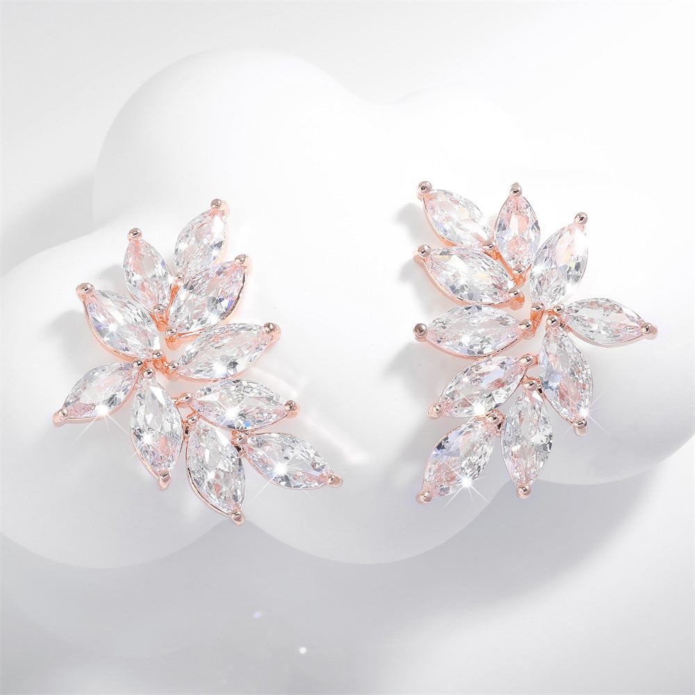 Diamond-shaped Leaf Earrings With Zircon Accents